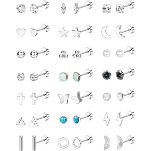 FUNRUN 21 Pairs Hypoallergenic Flat Back Stud Earrings – 316L Surgical Stainless Steel, Screw Back Cartilage Earrings Set for Sensitive Ears, Small Stackable Jewelry for Women & Men