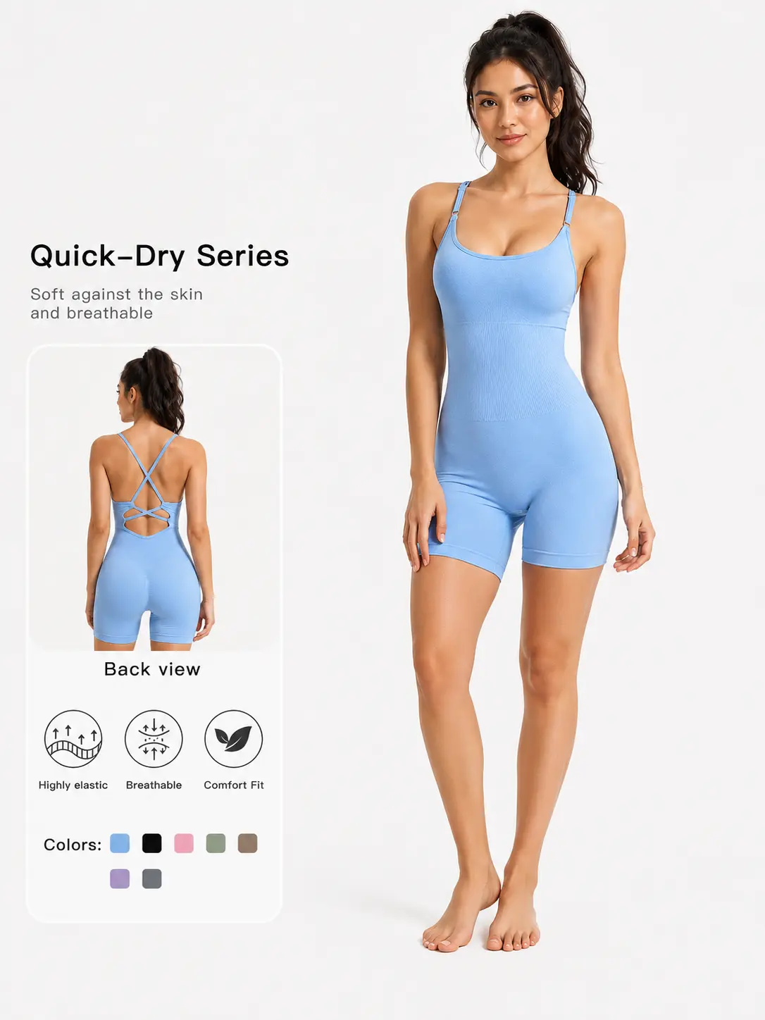 Women's Backless Tight-Fitting Yoga Bodysuit with Hip-Lifting Shorts, Quick-Dry Sports Jumpsuit for Gym & Pilates