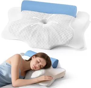 Ergonomic Orthopedic Memory Foam Cervical Pillow for Neck Pain Relief, Sleeping Support - Cooling Ice Silk Removable Cover, Detachable Cervical Roll for Side/Back Sleepers