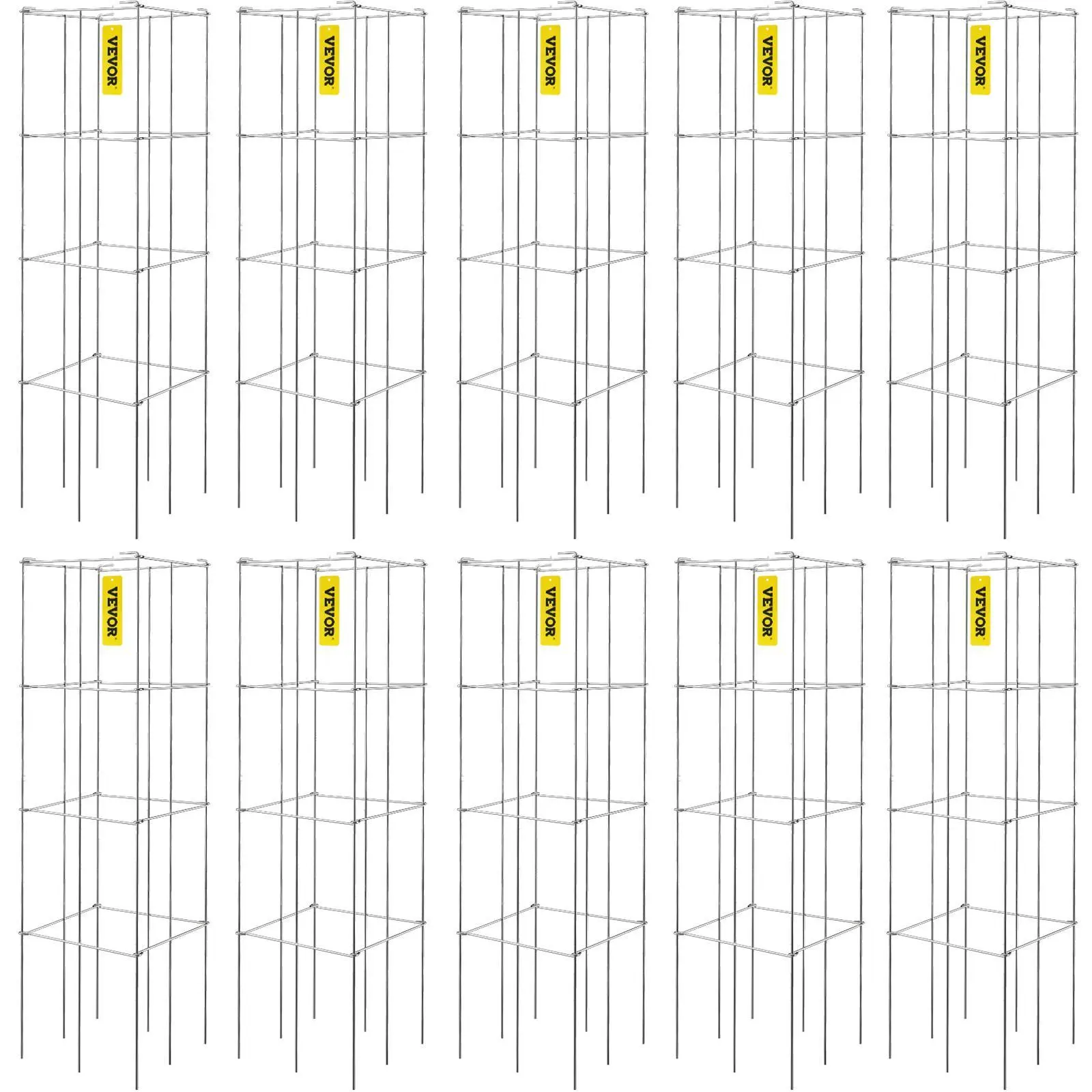 【Summerfinds】VEVOR Tomato Cages,  11.8\" x 11.8\" x 46.1\", 10 Packs Square Plant Support Cages, Silver PVC-Coated Steel Tomato Towers for Climbing Vegetables, Plants, Flowers, Fruits
