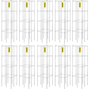 【Summervibes】VEVOR Tomato Cages,  11.8\" x 11.8\" x 46.1\", 10 Packs Square Plant Support Cages, Silver PVC-Coated Steel Tomato Towers for Climbing Vegetables, Plants, Flowers, Fruits