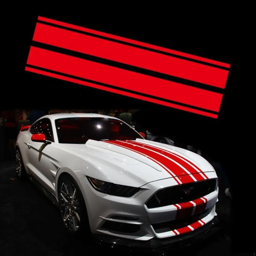 Premium Vinyl Car Hood Sticker Decals - 63x11in Red Peel-and-Stick Waterproof Stripes, Universal Automotive Body Vinyl Wrap for Racing Vehicles, Easy-Install Exterior Accessory Borders