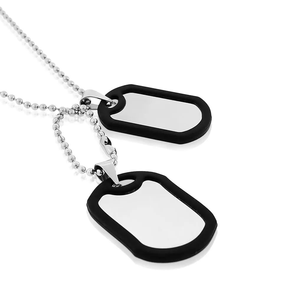 Men's Double Dog Tag Pendant Necklace - Stainless Steel Black Rubber