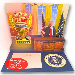 Donald Trump Talking Pop Up Fathers Day Card with Lights & Sound - Plays Trump's Real Voice - Funny Patriotic 3D Oval Office Card - Novelty Father Gifts for Dad from Son, Daughter, or Mom