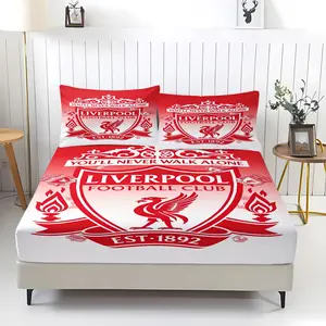 3-Piece Liverpool Pattern Bedding Set, Comfortable Printed Design, Includes 1 Fitted Sheet & 2 Pillowcases, Anti-Slip Dustproof Cover