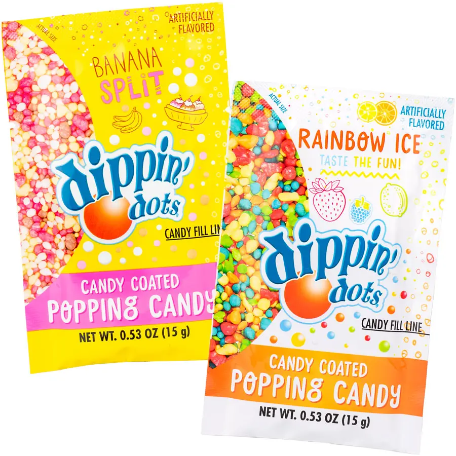 Dippin' Dots Popping Candy - Banana Split or Rainbow Ice Flavor, 1 Pack, Sweet & Crunchy
