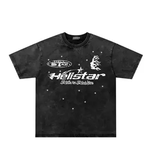 Hellstar Vintage Washed "Hellstar Path to Paradise" Graphic T-Shirt Y2K Streetwear Tee with Flame Face Print & Acid Wash Finish Unisex Oversized Fit