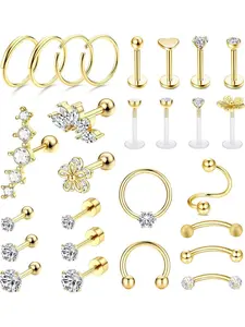 27pcs 16g Stainless Steel Cartilage Stud Earrings for Women Men, Helix Tragus Forward Conch Piercing Jewelry