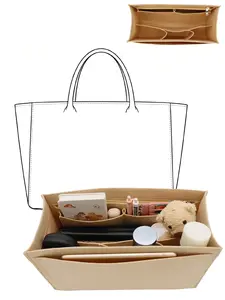 Felt Tote Bag Organizer Insert, 2 Sizes (Small/Large), Fits Neverfull MM/GM, Le Pliage M/L, Multi-Pocket Zippered Purse Liner, Handbag Shaper for Women Commute Travel