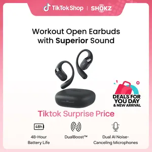 SHOKZ OpenFit 2 Open-Ear Headphones with True Wireless Bluetooth, Microphone, 48 Hours of Playtime, Fast Charging, IP55 Water-Resistant