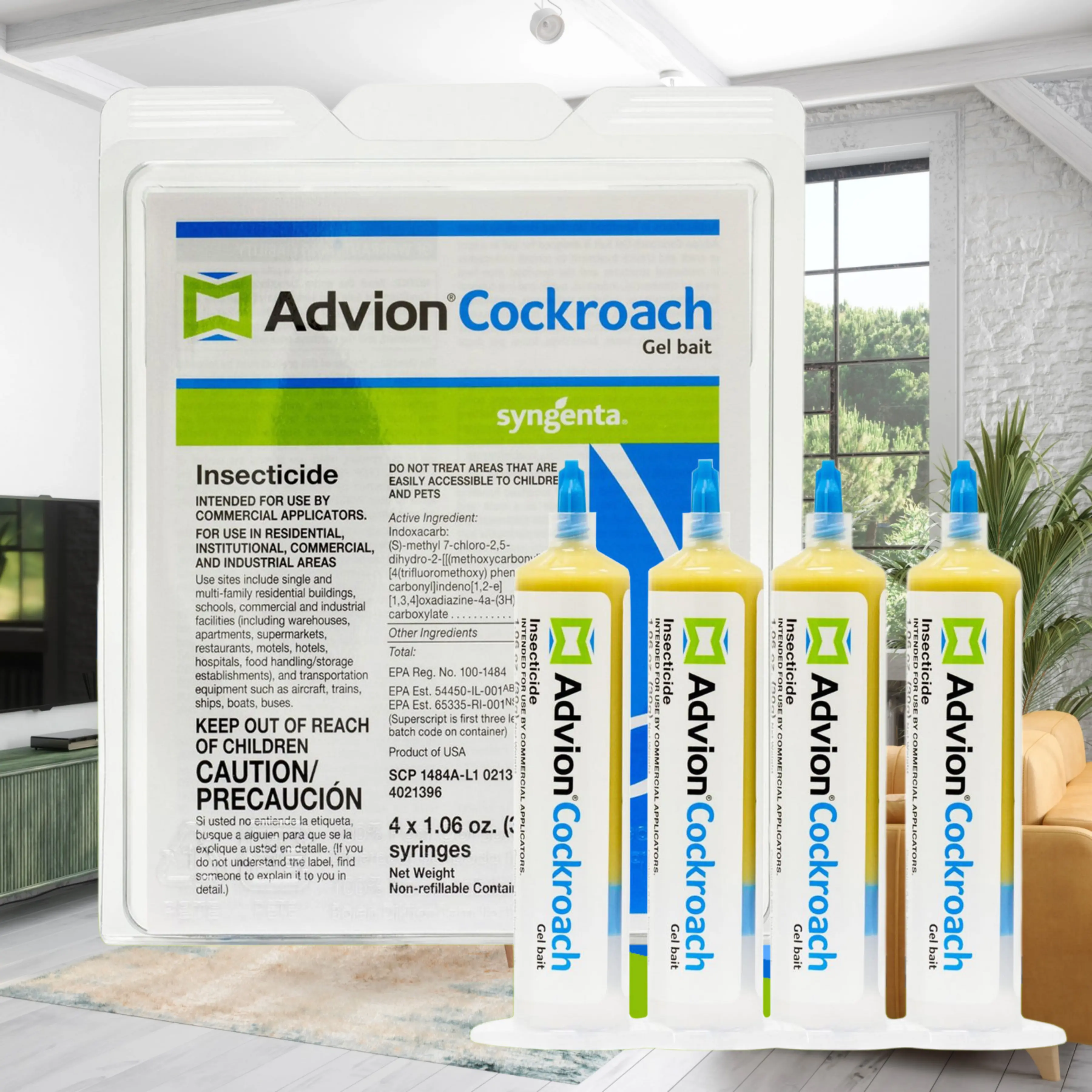 Advion Cockroach Gel Bait, 4 Tubes x 30-Grams, 4 Plunger and 4 Tips, German Roach Insect Pest Control, Indoor and Outdoor Use, Roach Killer Gel for American, German and Other Major Cockroach Species