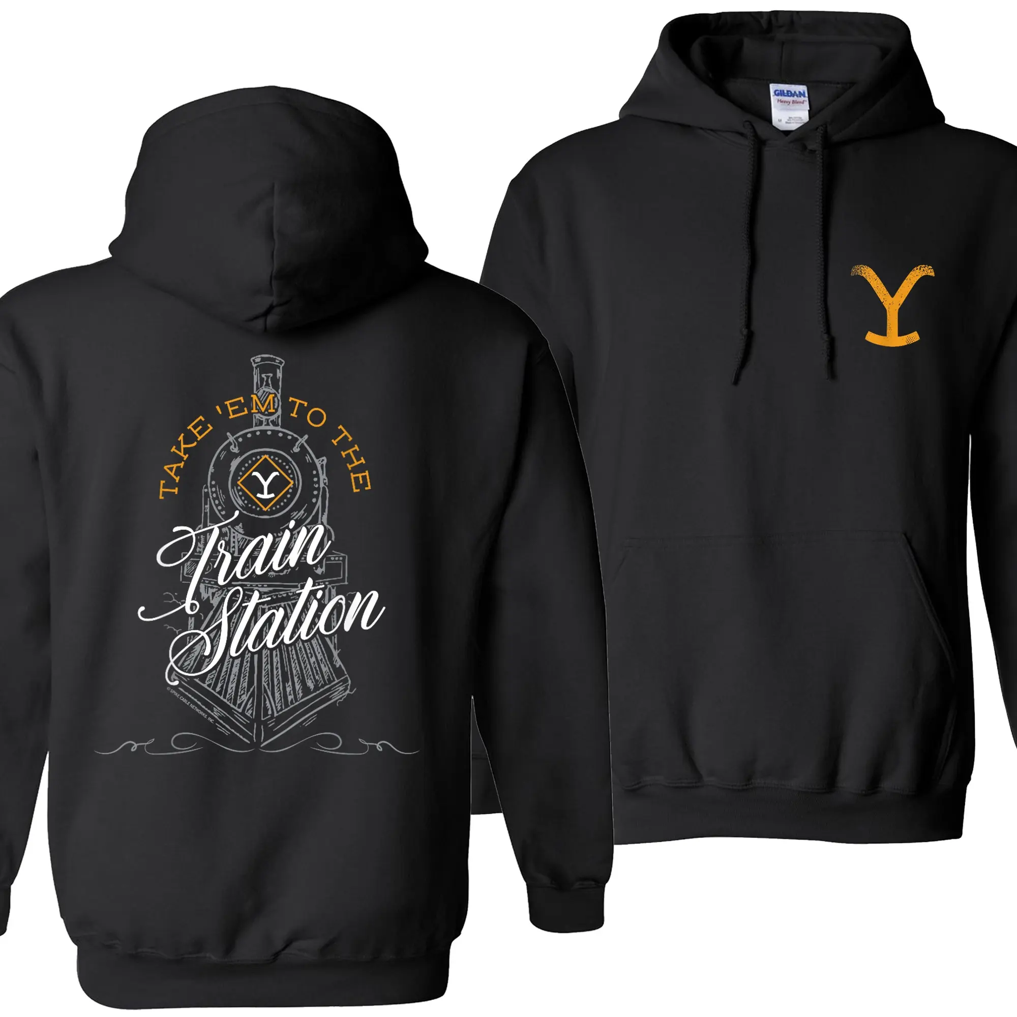 Take ’Em to the Train Station Hoodie Pullover – Western Yellowstone Style Pullover – Cowboy Ranch Graphic Sweatshirt