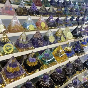 Orgonite 2" Random Pyramid, 7 Chakra Spiritual Healing Non-Natural Crystal Decorations with Crystal Designs & Pyramid Shape for Home Decoration
