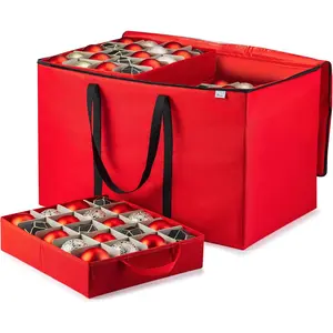 Christmas Ornament Storage Box - Stores 200 3" Ornaments with Individual Trays -  Proof 600D Oxford Fabric - ornament organizer storage box (Red, 200-3" Ornaments)