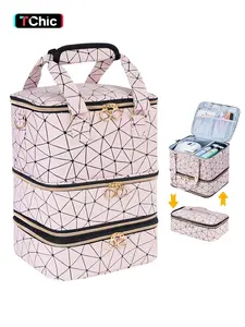 Geometric & Leopard Pattern Nail Art Storage Bag, Large Capacity Nail Art Storage Bag with Handle, Durable Nail Art Tool Storage Organizer for Home & Salon Use, Makeup Storage Bag