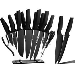 19 Piece Kitchen Knife Set, High Carbon Stainless Steel, Sharp Includes Serrated Steak Knife Set with Combination Chef's Knife, Bread Knife, Scissors, Knife Sharpener Stick, Acrylic Storage Holder, All in One