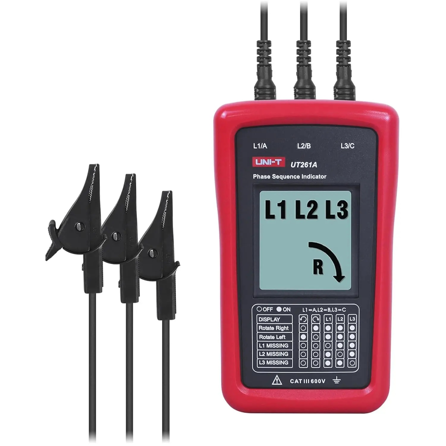3-Phase Rotation Meter Sequence Tester, AC Phase Sequence Indicator 40V-690V Lack Phase Meter Motor UT261A
