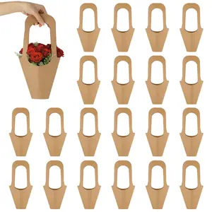 5-Pack Brown Paper Flower Bags with Handles, Hanging Bouquet Wrapping, Floral Shop, Party Decor, and Gift Box Presentation