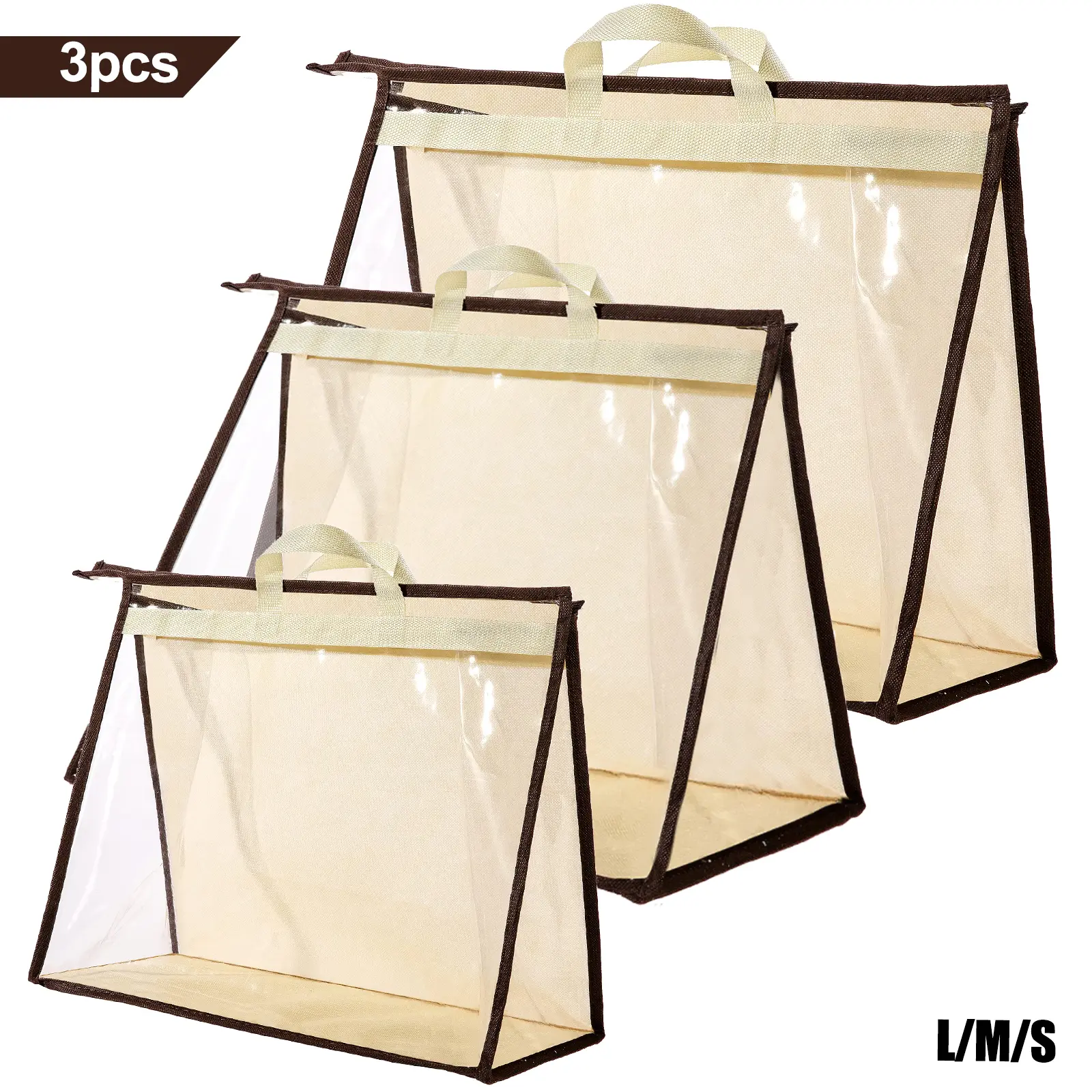 3Pcs PVC Transparent Sealed Dustproof Storage Bags Set - Sturdy Portable Non-Woven Wardrobe Organizers with Handle, Zipper, Large Capacity for Bedroom Clothing, Travel Handbags, Pail Organization Ideas, Large Storage Bags, Non-Woven Fabric