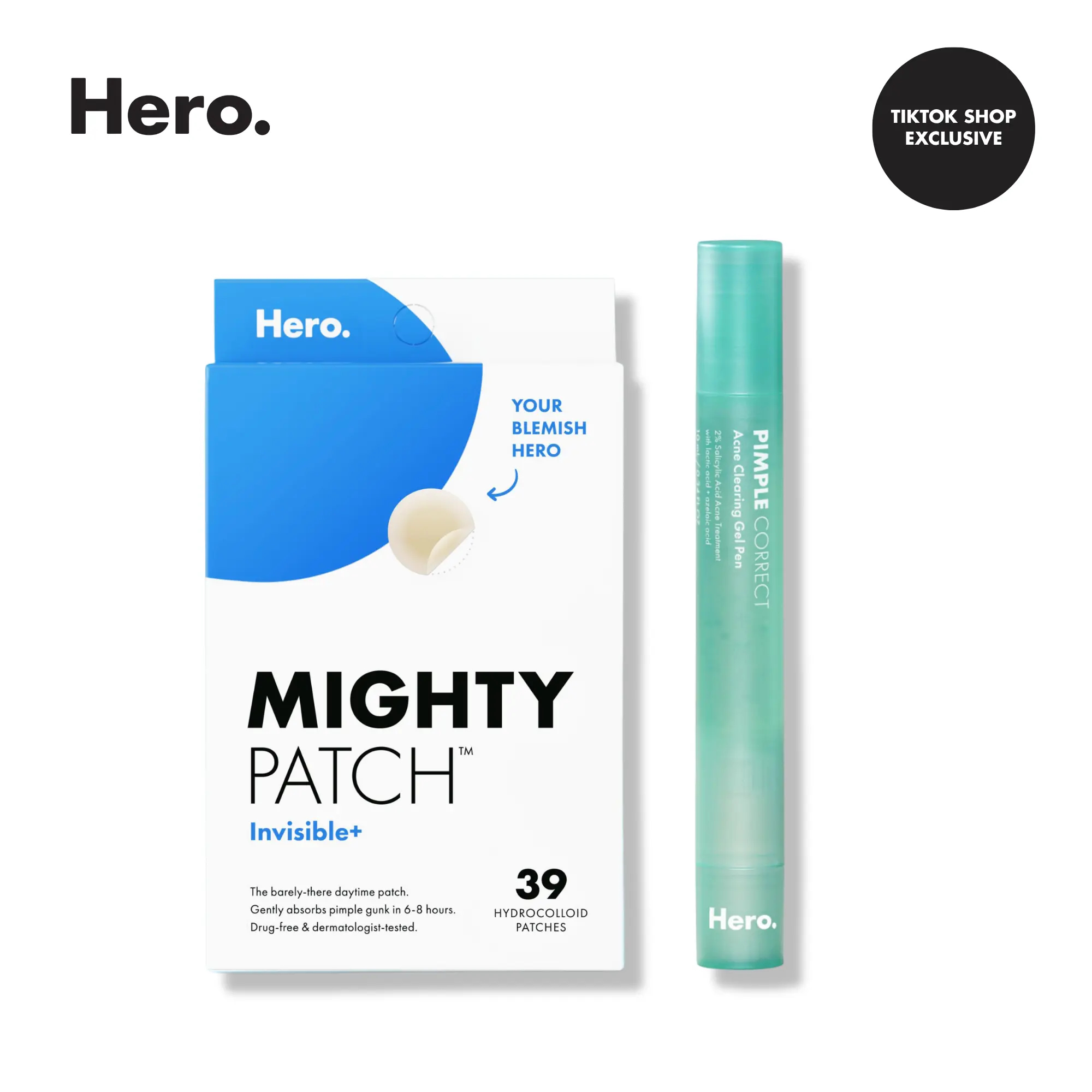 Hero Mighty Patch Invisible+ Pimple Patch, Pimple Correct Pen Bundle