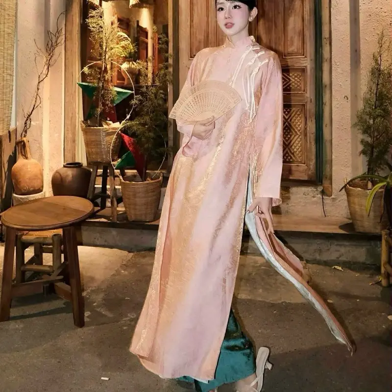 ÁO DÀI NHA XÁ CAM NÚT TÀU DÀI - Vietnamese traditional dress