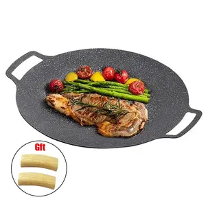 Korean BBQ Grill Pan Smokeless Round Griddle Pan with Heat-Resistant Holder