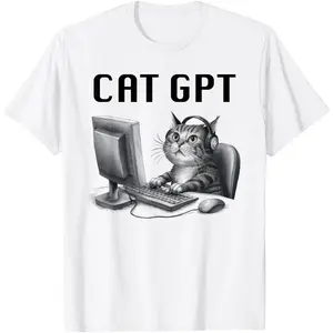 CAT GPT Funny AI Cat - Computer Chat Bot Humorous Kitty Pun T-Shirt