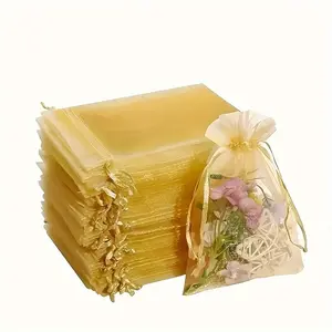 20pcs Lemon Yellow Organza Bags with Drawstring, Polyurethane Sheer Pouches for Wedding, Birthday, Housewarming Gifts with Twine, Unique Bags, Gift Packaging