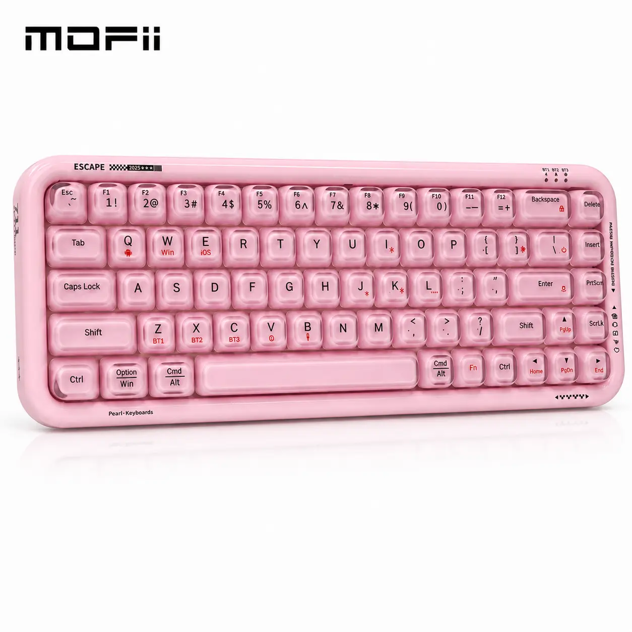 MOFII SK-711 Wireless Keyboard, Jelly Pink RGB Backlit Keyboard with Transparent Keys, 68-Key Compact Ergonomic Keyboard, Bluetooth 2.4G Rechargeable for Laptop, PC, MacBook, Windows, iOS, Android