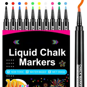 Liquid Chalk Markers for  Fridge Calendar Planning Board, Clear Glass Dry Erase Board, Whiteboard, Window, Mirror, Easy Wet Erase,1mm Fine Points (10 COLORS)