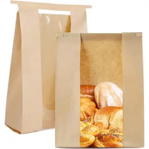 Bread Bags for Homemade Bread Sourdough Bread Bags with Tin Strip Large Bakery Bags with Window Paper Bread bags