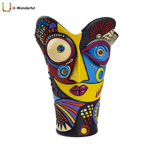 Abstract Pop Art Face Vase - Creative Resin Picasso Style Head Planter, Vibrant Colorful Surrealist Flower Pot, Quirky Modern Home Decor, Unique Tabletop Centerpiece, Bold Art Gift for Plant Lovers, Indoor Plant Pot