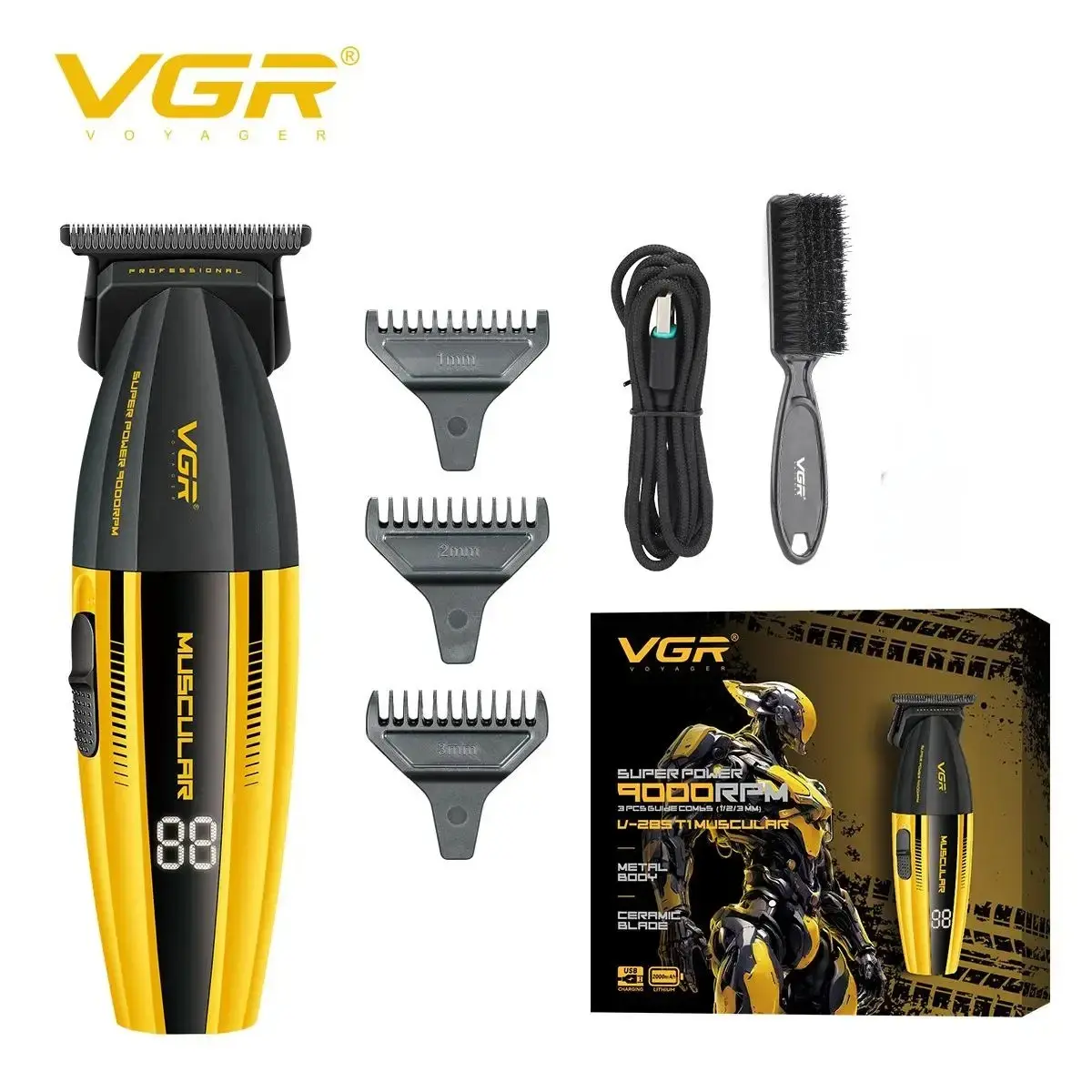 Vgr Hair Clipper V-285 V-285t, Adjustable Length Rechargeable Hair Trimmer, High-Speed 9000rpm Motor, Professional Barber Gift, Men's Hair Cutter