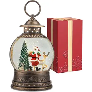 Christmas Snow Globes Christmas Decorations Lighted Musical Snow Globes Lantern Santa Decoration Indoor Home Décor Gift 6H Timer USB/Battery Operated
