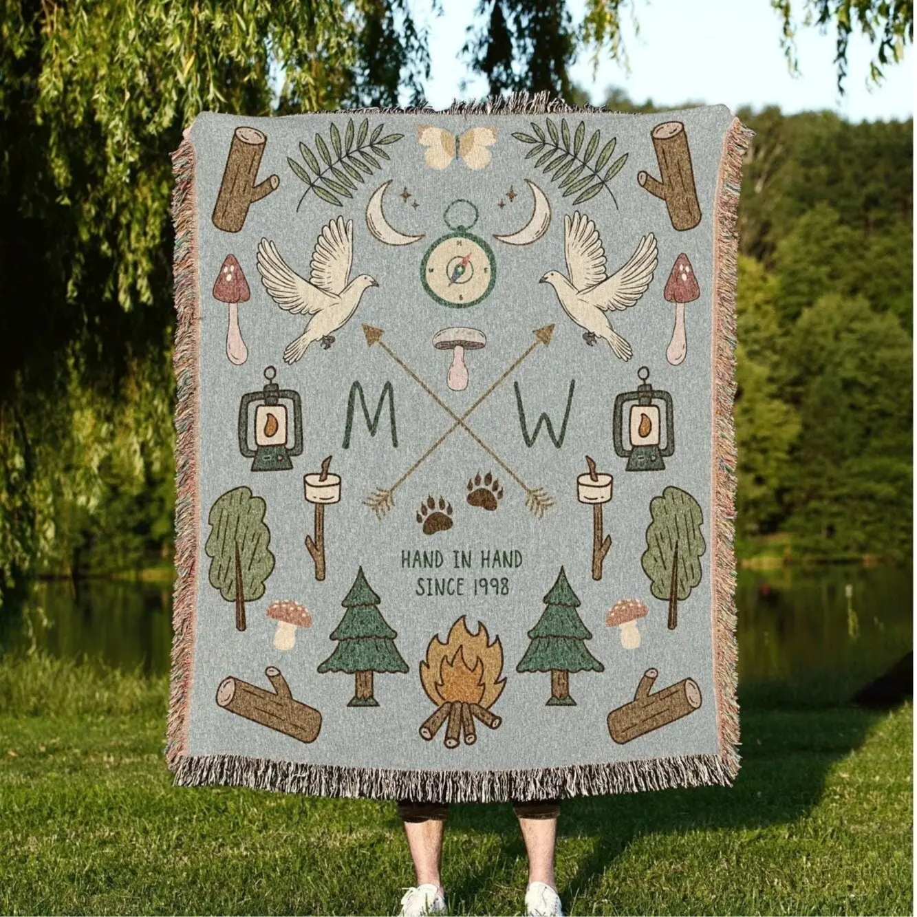Custom Anniversary Gift for Couple Personalized Outdoorsy Couples Blanket Cottagecore Wedding Initials Blanket  Custom Tapestry Gift