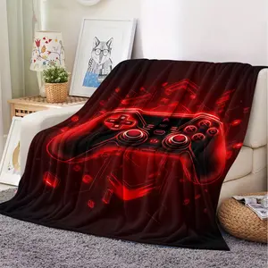 Neon Red Gaming Controller Blanket, High-Contrast Flannel Throw Blanket, Retro Gamer Decor, Perfect for Home, Office Warmth, Camping, & Travel, Vibrant Cyber Aesthetic for Gaming Enthusiasts