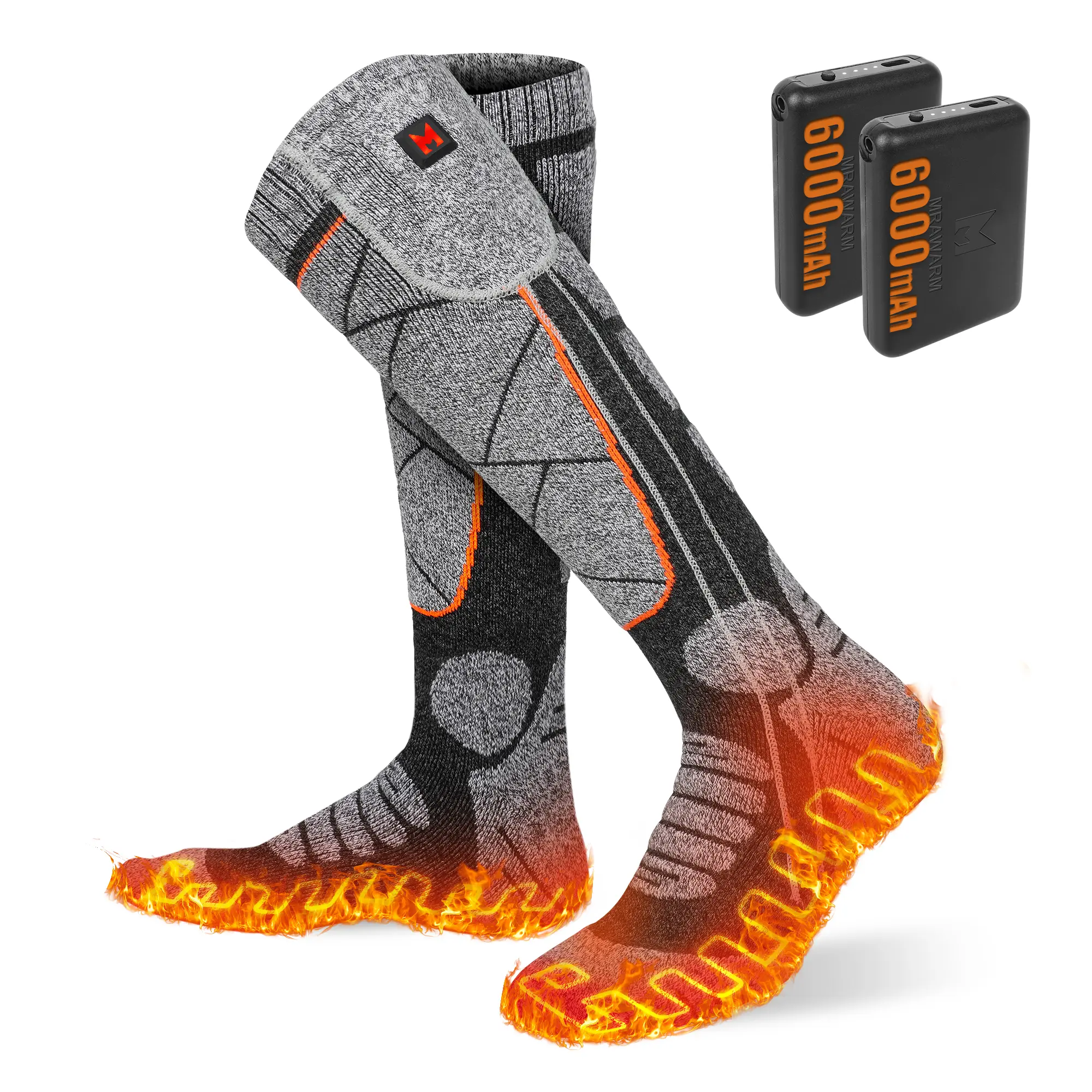 Heated Socks, 5V 6000mAh Rechargeable Heated Socks for Men & Women, Electric Socks with 3 Heating Levels for Winter, Skiing, Hunting, Camping, Hiking, Cycling, Outdoor Work