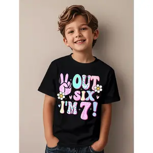 Peace Out Six I'm 7 Seven Year Old Girl 7th Birthday Funny Aesthetic Graphic Kid T-Shirt Fashion Kid T Shirts Street Style Tees Tops for Kid