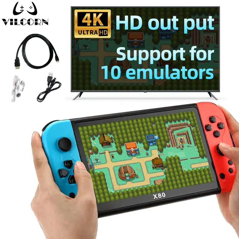 X80 Portable Game Console 7-inch HD Large Screen Arcade PS1 Emulator Multi-function Nostalgia Classic PSP Handheld Game Consoles
