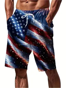 Men's Gradient Blue Beach Shorts, Swimwear Shorts, Coconut Tree Pineapple Starfish All over Print, Summer Loose Fit Quick-Dry Breathable Swim Trunks