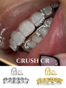 CRUSH CR 1pc/2pcs Copper 14K Gold Plated Star-CZ & Drip Grillz Set, Gold/Silver Options, Unisex Hip-Hop Tooth Jewelry For Black Women,Clean  Girls & Men, Suitable For Parties, Street Fashion & Daily Wear