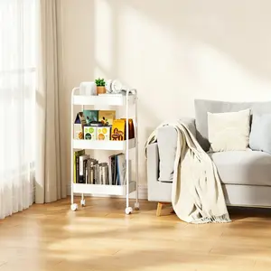 3 Tier Rolling Cart Metal with Wheels, White Three Tiered Craft Cart Organizer on Wheels, Storage Utility Carts for Art, Baby Nursery,Diaper Caddy, Cleaning Supplies, Nail,Lash,Snack,Book,Roller Shelf Love