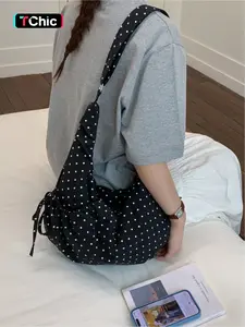 Large capacity casual versatile shoulder bag with polka dot drawstring design, niche and simple crossbody bag, stylish and high-end feel, underarm bag for daily work, outdoor commuting bag, Fashionable Casual Bag, Sling Bag