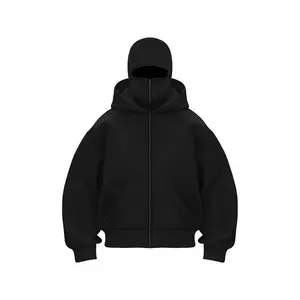 Gothic Balaclava men's and women's winter new event double-hooded sweatshirt and hooded face zipper sportswear Y2K