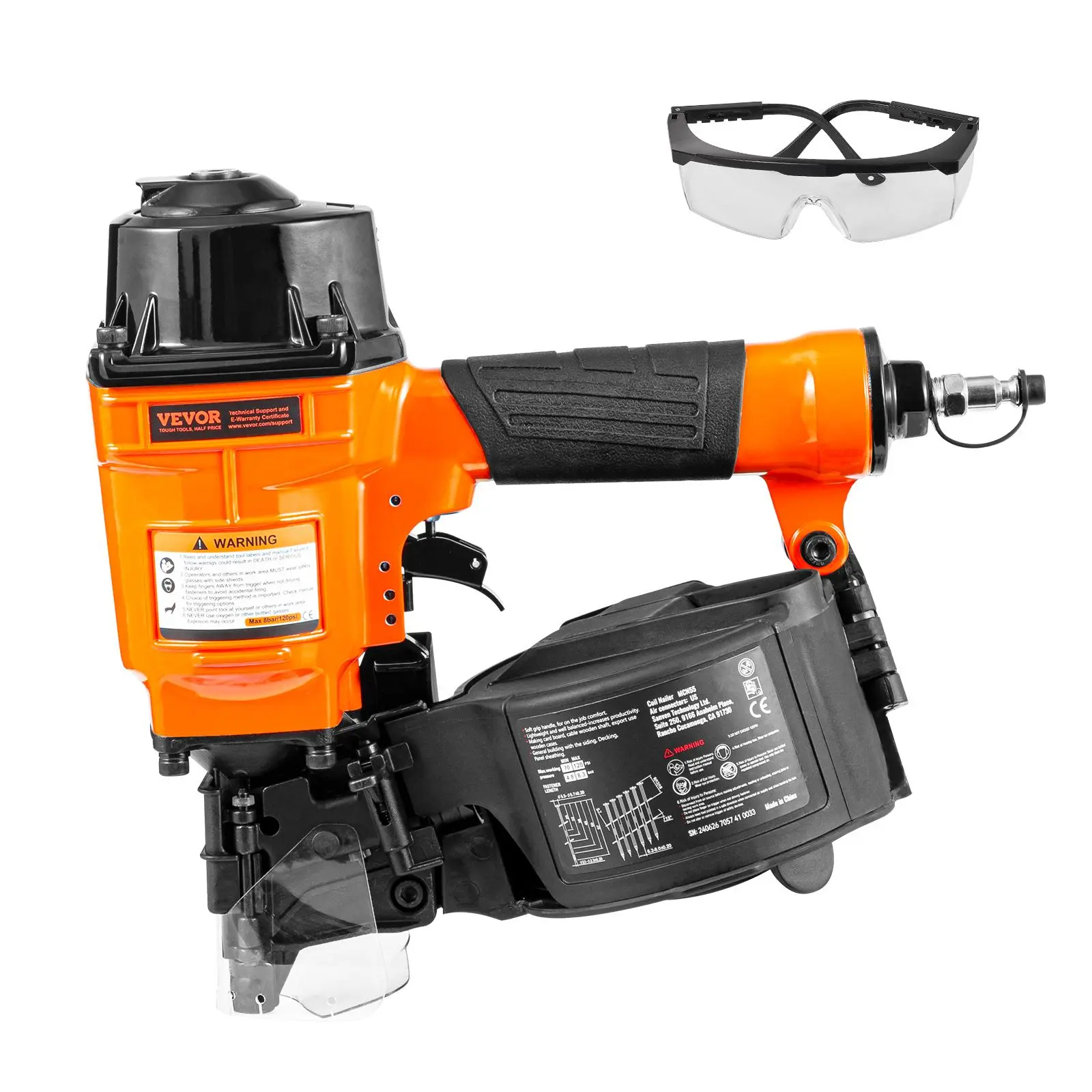 【summerfinds】VEVOR Coil Siding Nailer MCN55, 1 inch to 2-1/4 inch 15 Degree Pneumatic Siding Nail Gun, 70-120PSI Air Coil Nailer for Siding, Pallet Sheathing, Fencing, Decking