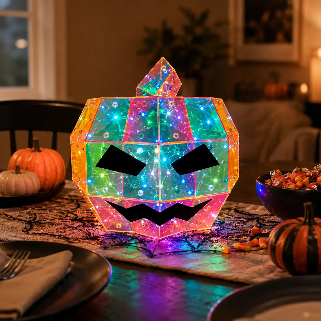 Halloween LED Demon Pumpkin Lanterns - USB/Battery Powered, 8 Flashing Modes, Halloween Decorations for Indoor Parties, Haunted Houses, Home Displays (Desks, Living Rooms)
