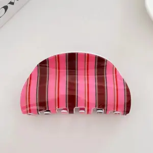 Vintage Stripe Design Acetate Hair Claw Semicircle Strong Hold Hair Clip Elegant Minimalist Shark Clip Hair Accessories