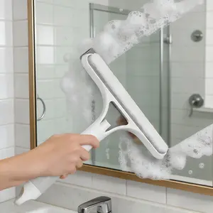 3 in 1 Spray Window Squeegee Scrubber, All in One Glass and Mirror Cleaner for Home, Bathroom and Auto Use, Streak Free, White & Yellow