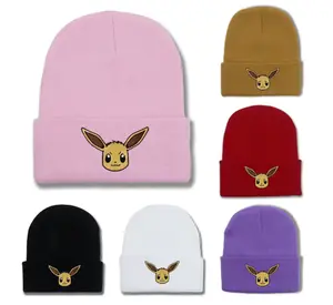 Eevee Anime Knit Beanie Hat, Winter, Fall, Unisex Adult Clothing, Gifts for Her, Kids, Christmas, Birthday, Valentine's Day, Soft Plush, Kawaii