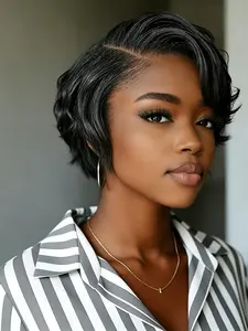 13x4x1 T Part Lace Frontal Bob Wig, Human Hair Short Pixie Cut, Lace Front Wigs for Women, Straight Wig, Pre Plucked, Natural Look